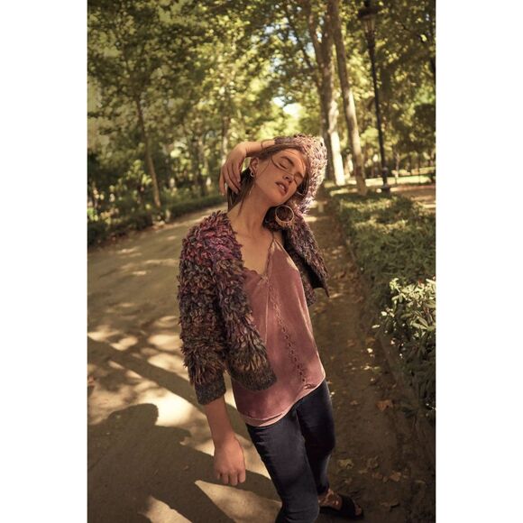 NWT Anthropologie Maeve Velvet Cut Out Camisole Scallop Edge Top in Mauve Pink M - Picture 7 of 15